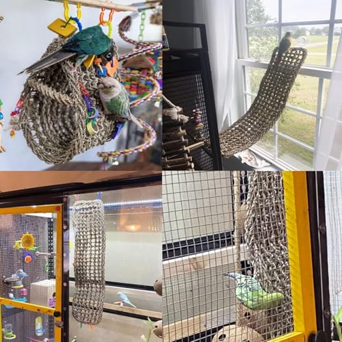 Bird Seagrass Mat 30 x 7 Inch Parrot Natural Seagrass Woven Net Hammock Parakeet Climbing Rope Ladder Mat Chew Toys Cage Accessories for Pigeon Macaw Cockatiel Conure Cockatoo Rat Bearded Dragon - size: 1Pc 30" × 7"