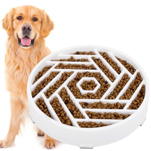 TOBYTO Slow Feeder Dog Bowls Large Medium Breed,Anti-Choking Slow Eating Dog Food Bowl,Non Slip Pet Slower Food Feeding Bowls Large Puzzle Slow Feeder Bloat Stop Maze Dog Dishes,White - color: White