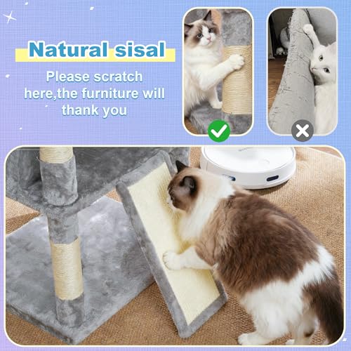 Hey-brother Cat Tree Tower with Extra Large Platform and Basket, MPJ080W - color: Light Gray, size: 71.7 inches