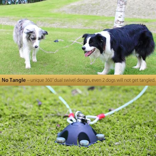 Patented 360° Swivel Dog Tie Out Stake Dog Anchor for Small to Large Dogs Up to 150lbs - Dog Yard Leash Stake with 5 Strong Tether Holds 1000lbs of Pull Force (Stake with 20ft Cable) - size: stake with 20ft cable