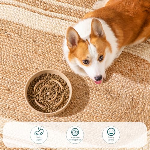 vancasso Ceramic Slow Feeder Dog Bowl, 1.5 Cup Puzzle Dish for Medium Breed - color: Khaki, size: M - 1.5 Cups