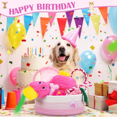 Zopeal Dog Toy Gift Basket Set for Puppy Birthday, Pink - color: Pink