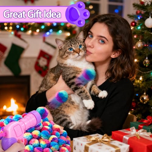 Mity rain 51PCS Cat Ball Launchers & Pom Pom Balls Interactive Cat Toy Set - style: 51PCS Pink