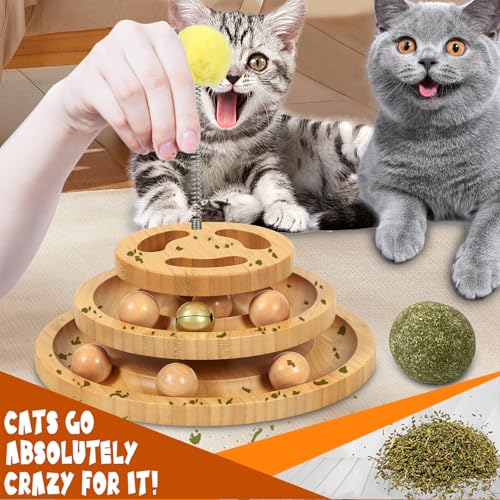 DoogCat Cat Ball Track with Puzzle Top, 3-Level Cat Ball Tower - size: Large - Plus