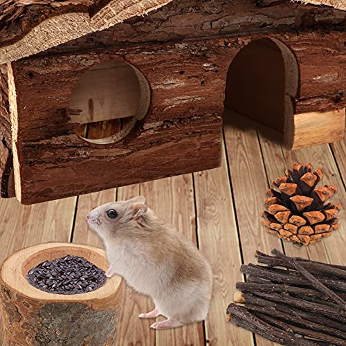 17 Pack Hamster Chew Toys, Wooden Cage Accessories with House & Food Bowl