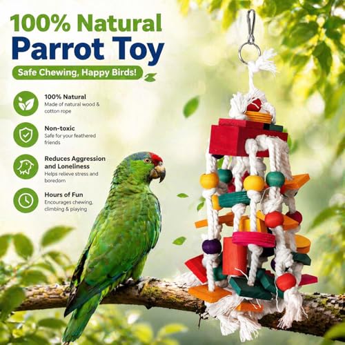 Rypet Large Parrot Cage Toy, Wood Rope Bite Toy for Cockatiels Conures - color: Colorful1
