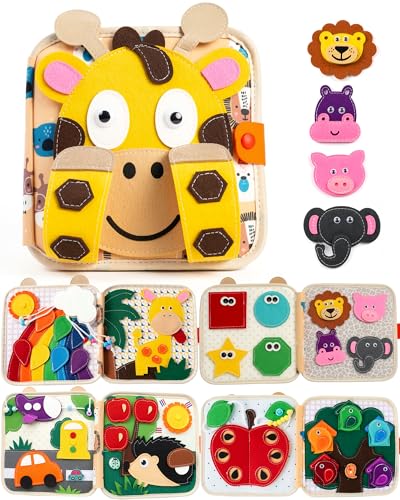 Montessori Busy Book, 8-Page Sensory Activity Toy, Giraffe - color: Sky Blue Giraffe