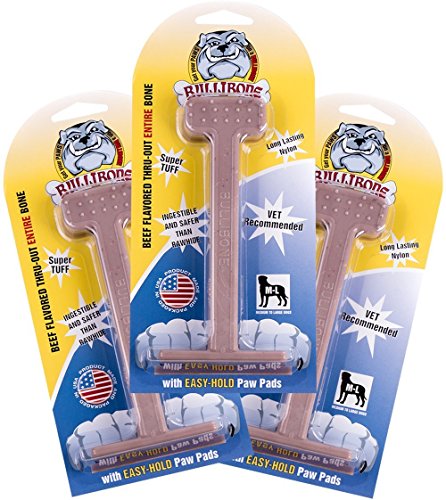 Bullibone Nylon Dog Chew Toy for Aggressive Chewers - Dental Hygiene Bone with Beef Flavor, Durable Tough Chew Toys for Large Dogs, Indestructible Dog Bone - 3 Pack - size: Large - 3 Pack