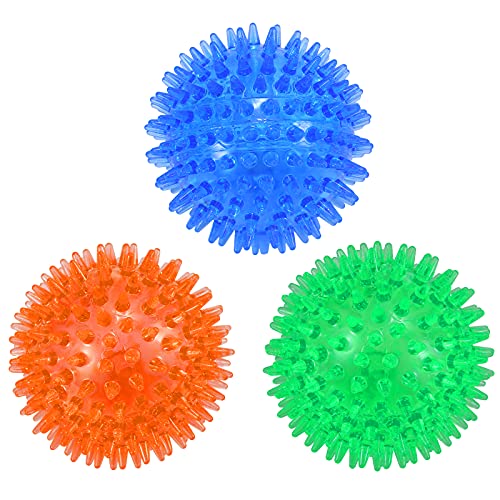 petizer 3-Pack 3.5” Squeaky Dog Toy Balls, Floating Dog Pool Balls, Spiky Dogs Balls Water Toys, Durable Interactive Fetch Toys for Puppy, Dog Chew Toys for Teething (3.5", Medium/Large Dog) - color: Blue+Orange+Green, size: 3.5" (Medium/Large Dog)