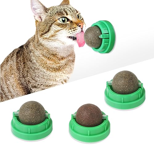 CCINEE 3PCS Catnip Balls for Cats Wall Catnip Toys Edible Cat Toys for Cat Lick Safe Healthy Kitten Chew Toys Teeth Cleaning Dental Cat Toys