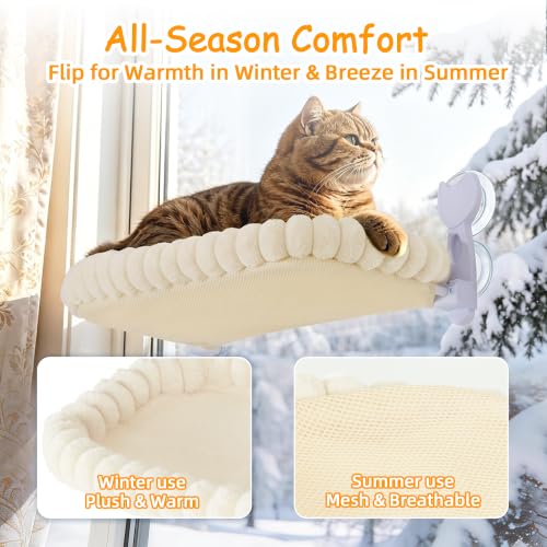 Cat Window Hammock - Beige Cordless Foldable Perch for All Cats - color: Beige