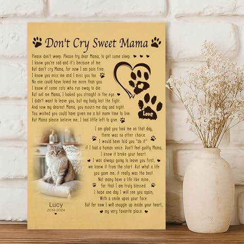 KiKiLuna Personalized Pet Memorial Canvas, Don't Cry Sweet Mama Poem Wall Art, Custom Photo Name Dates, Framed Poster Gift for Dog Mom Cat Mom Loss - color: Design 1