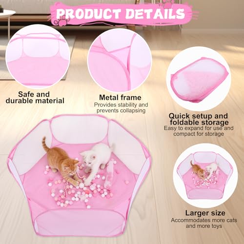Foxtell Pink Cat Ball Pit Include 115 PCS Interactive Cat Toys for Indoor Bored Self Play Enrichment Toy for Indoor Cats Interactive Fun and Exercise