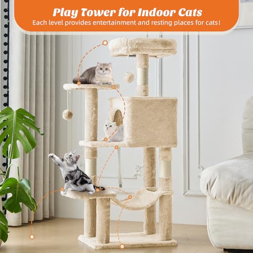 DUMOS Small 44 in Cat Tree Tower with Natural Sisal Scratching Posts - color: Beige, size: 43.6Inch