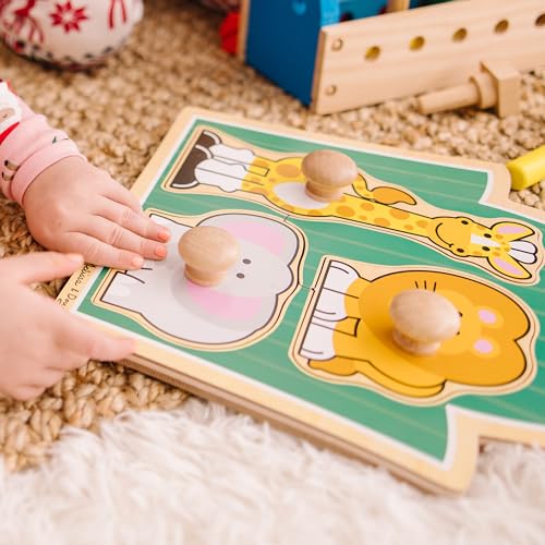 Melissa & Doug Jungle Friends Safari Animals Jumbo Knob Puzzle, Wooden Peg Puzzle for Toddlers, Educational Toy for Shape Recognition and Fine Motor Skills, Ages 1+ - size: Small (1 Puzzle), style: Safari Animals