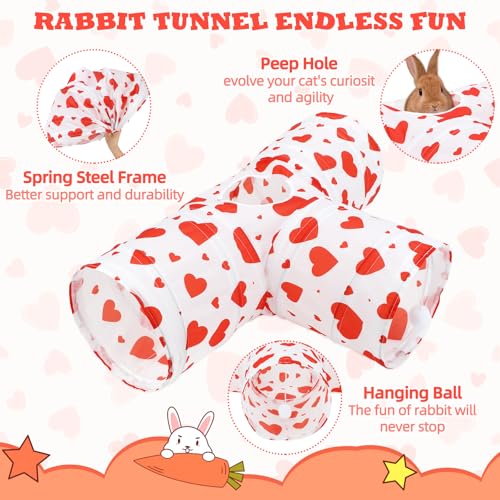 BWOGUE Bunny Tunnels & Tubes, 3-Way Collapsible Rabbit Hideout for Bunnies - color: Heart