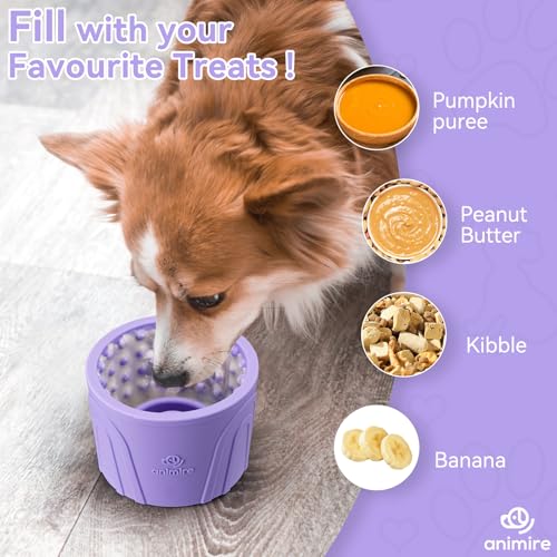 Dog Slow Feeder Lick Bowl, Anxiety Relief Dog Licking Mat Treat Dispenser, Non-Slip Anti-Choking Slow Eating Lick Bowl for Small Medium and Large Breed Dogs, BPA Free Silicone (Purple,M-L) - color: Purple, size: M-L