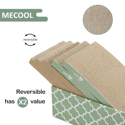 MECOOL Cat Scratching Board，5PC Cat Scratch Pad with Box，Reversible Corrugated Cat Scratcher Cardboard and Lounge Bed for Indoor Cats, Catnip - size: M-5PCS