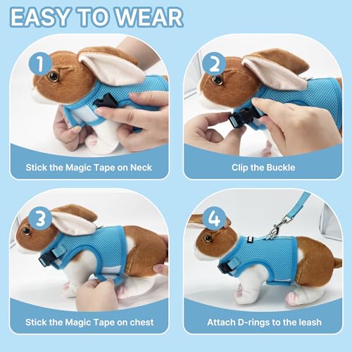 AIITLE Breathable Escape Proof Rabbit Harness and Leash Set, Blue L - color: Blue, size: L