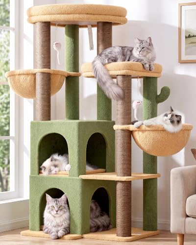 Globlazer Cactus Cat Tree Tower for Indoor Cats Large Adult, S63, Green - color: Cactus, size: XXL