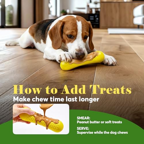 Kimee Natural Rubber Dog Chew Toys Tough Dog Toys for Aggressive Chewers - color: Yellow-Bone