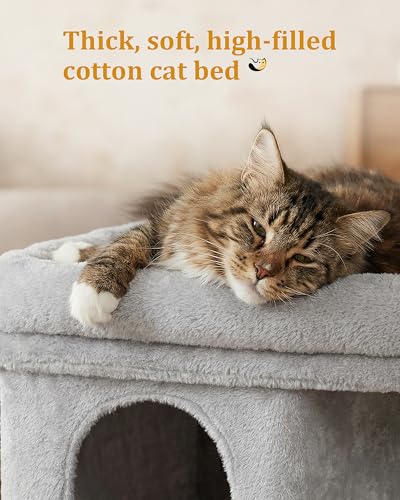 Aechonow Cat Tree for Large Cat,2 Cozy Cat Condo House for Large & Fat Cats - color: 24''Light Grey