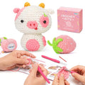 Mewaii Strawberry Cow Crochet Kit for Beginners, 40% Extra Yarn - color: Pink