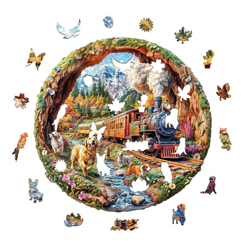 KAAYEE Wooden Puzzles Adults Dogs Racing Trains Jigsaw 17.3 * 17in-450pcs - color: Dogs Racing Against Trains, size: X-Large