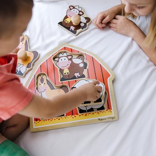Melissa & Doug Barnyard Animals Jumbo Knob Puzzle, Wooden Peg Puzzle for Toddlers, Educational Toy for Shape Recognition and Fine Motor Skills, Ages 1+ - size: Small (1 Puzzle), style: Barnyard Animals