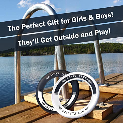 Activ Life Kid’s Flying Rings (2 Pack) They Fly Straight & Don’t Hurt, 80% Lighter Than Standard Rings - Replace Screen Time with Healthy Family Fun - Get Outside & Play - color: White/Black