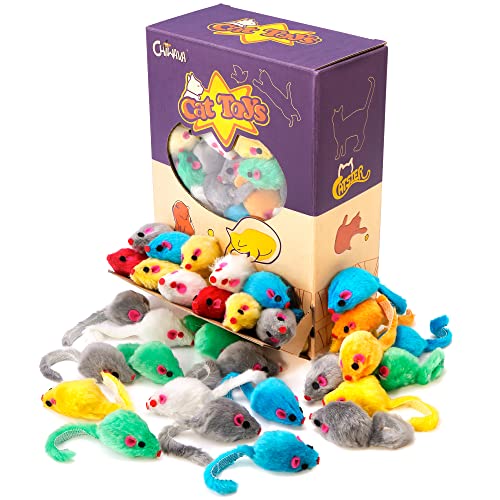CHIWAVA 60PCS 4.1'' Furry Cat Toy Mice Rattle Small Mouse Interactive Play - color: Assorted Color 60PCS