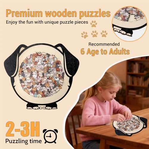 Dog Shaped Wooden Jigsaw Puzzle for Adult, 135 Pcs Wood Puzzle with Frame - color: Dog-morandi