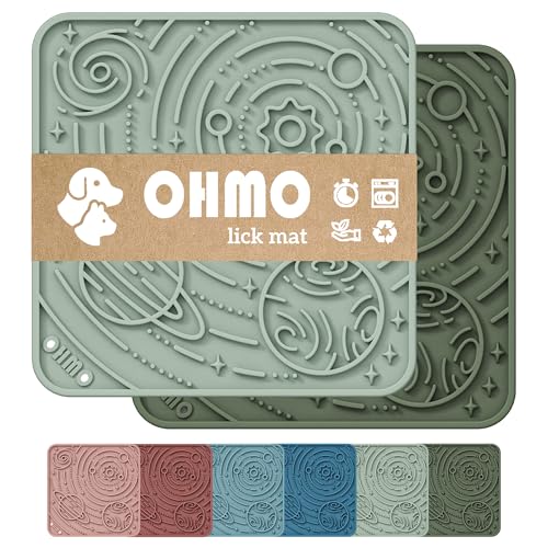 OHMO Lick Mat for Dogs&Cats, Space Pattern, Small, 2pcs, Camo&Sage Green - color: Camo Green&Light Green, size: 5.9"L x 5.9"W