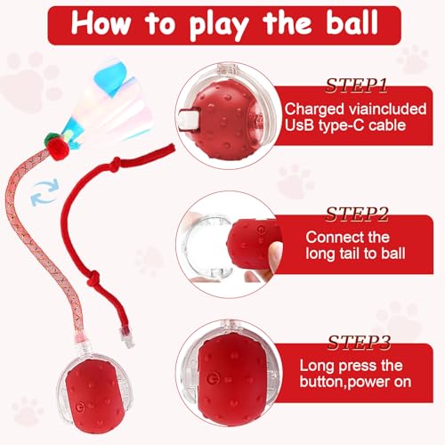 Interactive Cat Toys Smart Ball for Cats & Dogs! Now with 2 Rapid Tails. Features: 360°Auto-Rolling, Motion Activation& Bird Sounds. Perfect for Indoor Pet Exercise & Fun. (Red＆Blue) - color: Red＆Blue1