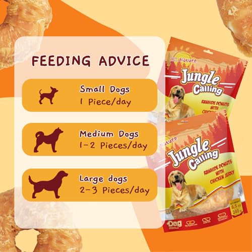 Jungle Calling Chicken Wrapped Rawhide Chew Donuts for Medium & Large Dogs - size: 8.5 Ounce (Pack of 1)