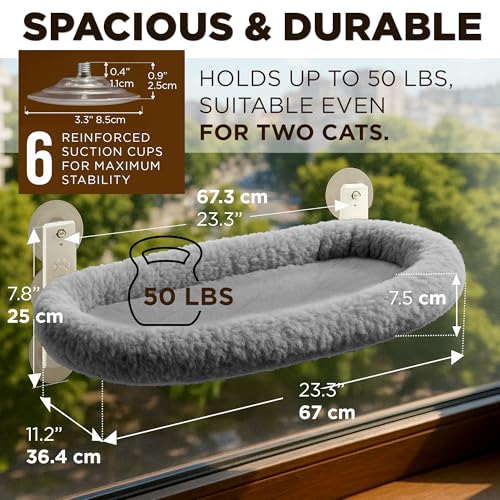 Cat Window Perch – Strong 6 Suction Cup Foldable Cat Hammock Bed for Large Cats and Kittens That Holds up to 50 lbs with Washable Reversible Cover, Sturdy Metal Frame for Window (Gray) - color: Gray