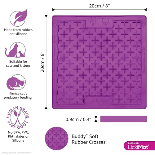 LickiMat Classic Buddy, Cat Slow Feeder Lick Mat, Boredom Anxiety Reducer; Perfect for Food, Treats, Yogurt, or Peanut Butter. Fun Alternative to a Slow Feed Cat Bowl or Dish, Purple - color: Purple