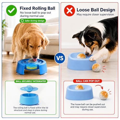 Dog Lick Bowl for Liquid Treats, Dog Lick Ball with Fixed Rolling Ball, 220ml PP Slow Feeder with 3 Suction Cups for Bone Broth Yogurt Supplements, Blue