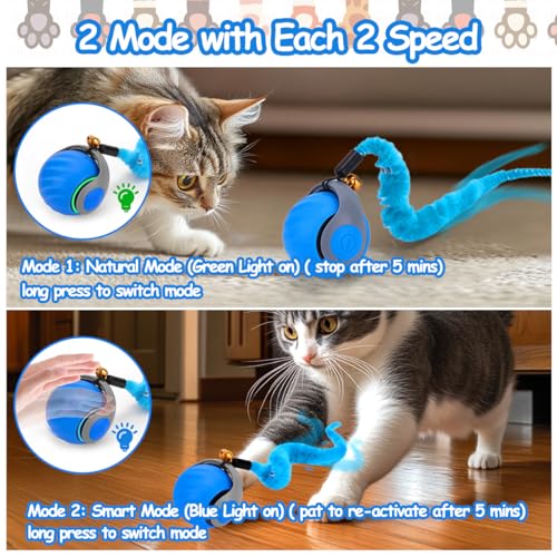2PCS Interactive Cat Toy Ball, Rechargeable Cat Toys for Indoor Cats - color: blue+orange