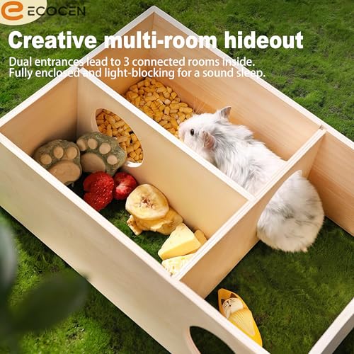 2 Pcs Syrian Hamster Hideout，Wooden Hamster Maze,Tunnel Multi Chamber Hamster Hideout Secret Peep Shed and Exploring Toys,Hamster Cage Decor(Fits 24.4''L Acrylic Hamster Cage)