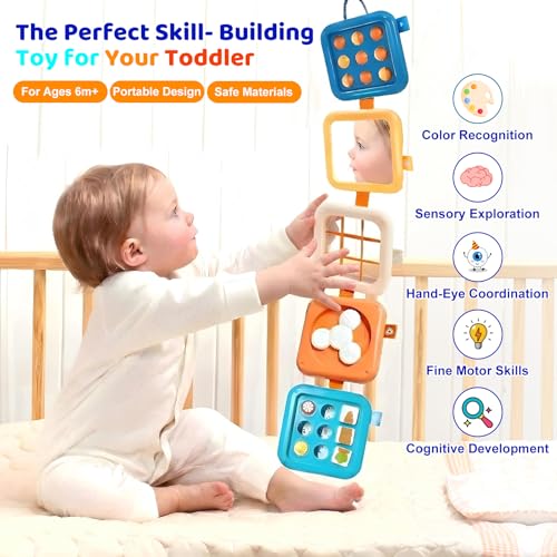 Portable Travel Toys for Baby 6-18M: 5 Foldable Cubes 7 Activity Panels