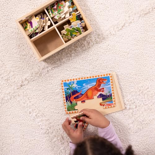 Melissa & Doug 4-in-1 Wooden Dinosaur Puzzles, 48-Piece Jigsaw Puzzle Set - style: Dinosaurs