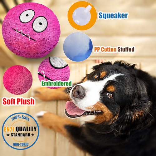 HOLYSTEED Plush Squeaky Dog Toys for Small, Medium Breeds, 2.9" Flat Balls