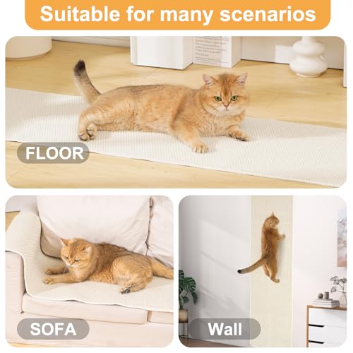 Uross Thickened Cat Wall Climbing Carpet 6.6 FT x 16" - Extra Long Cat Scratch Wall Pad, Cat Scratching Carpet Rug Wall Mounted Scratcher Couch Sofa Protector- Beige - color: Beige