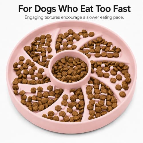 Slow Feeder Dog Bowl Silicone Suction Cup Anti Spill Dogs Cats Pink - color: Pink