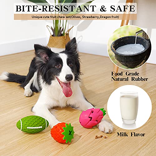 MewaJump Dog Chew Toys for Aggressive Chewers Rubber Squeaky Dog Toy 3 Pack - color: colorful fruit set