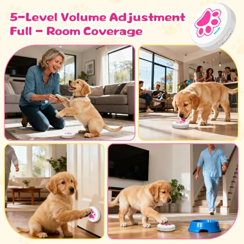 ChunHee Dog Door Bell for Potty Training, Adjustable Volume, 36 Ringtones - color: Blue+Pink