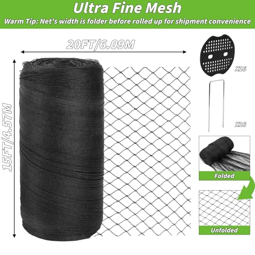 Garden Mesh Netting 15x20 FT - Heavy Duty Bird Net, Mesh Pest Barrier Reusable Ultra Fine Deer Fence Netting Crops Row Cover Raised Bed Protect Fruits Flower Vegetables from Bird Deer Squirrel - size: 15x20ft