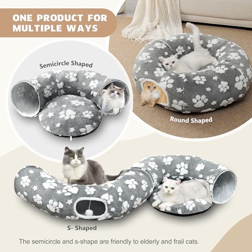 Cute Round Cat Tunnel for Indoor Cats, Grey - color: Grey Paw, size: Round