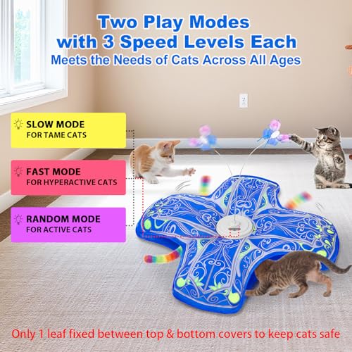 Interactive Cat Toys for Indoor Cats,Automatic Kitten Tunnel Toy - color: Blue Cover Cloth Toy